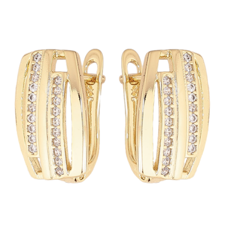 Серьги Xuping цвет Позолота 14K английский замок "Узор с кристаллами" фото №1