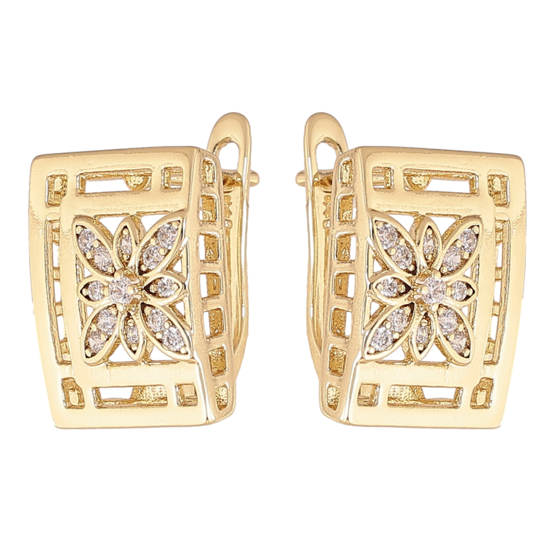 Серьги Xuping цвет Позолота 14K английский замок "Узор с кристаллами" фото №1