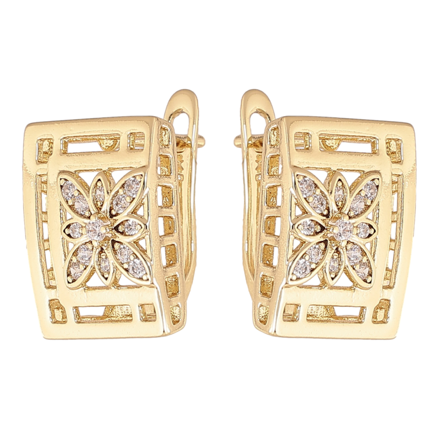 Серьги Xuping цвет Позолота 14K английский замок "Узор с кристаллами" фото №1
