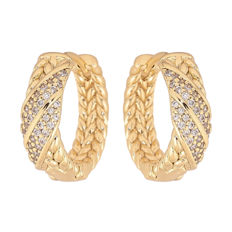 Сережки Xuping колір Позолота 14K колечка "Візерунок з кристалами" фото №16