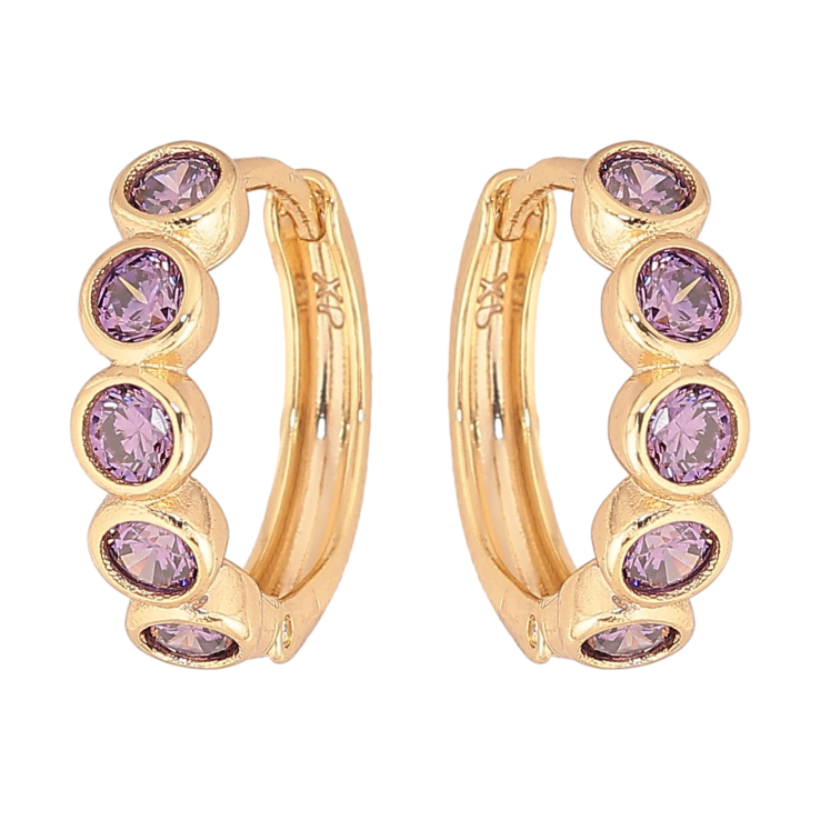 Сережки Xuping колір Позолота 14K колечка "Дорожки бузкових кристалів" фото №18