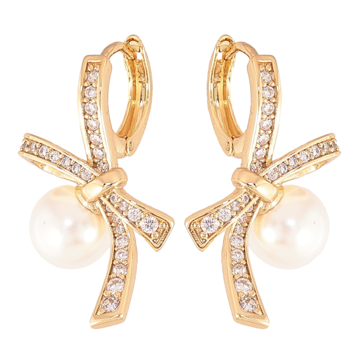 Сережки Xuping колір Позолота 14K колечка "Банти з перлинами" фото №10