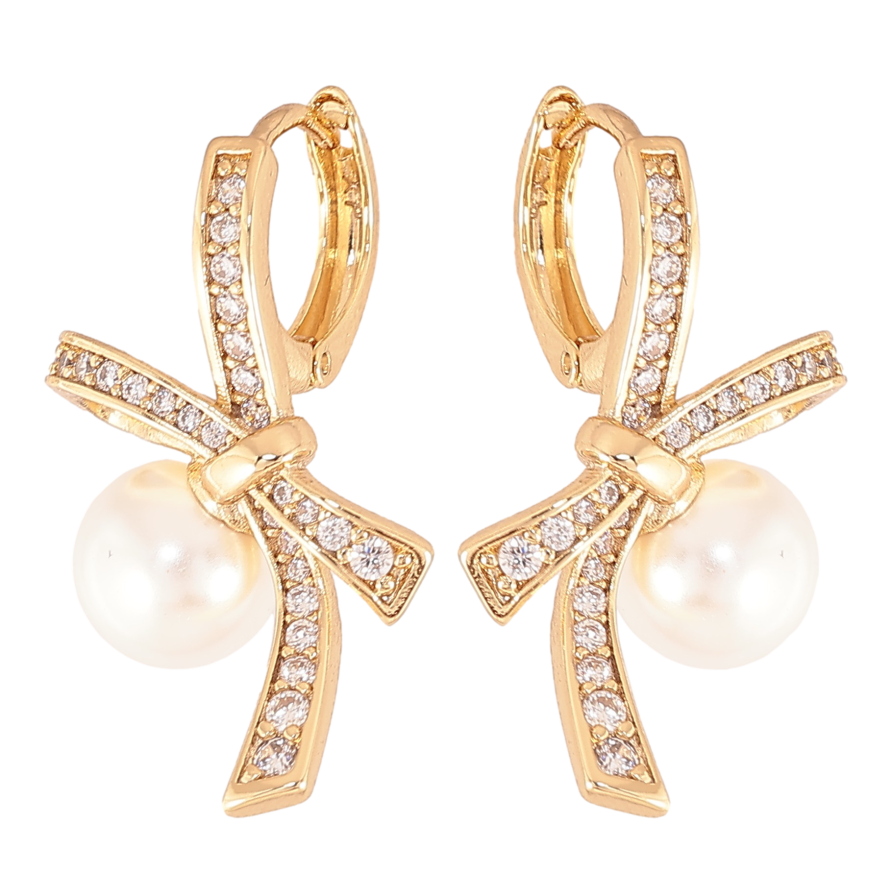 Сережки Xuping колір Позолота 14K колечка "Банти з перлинами" фото №1