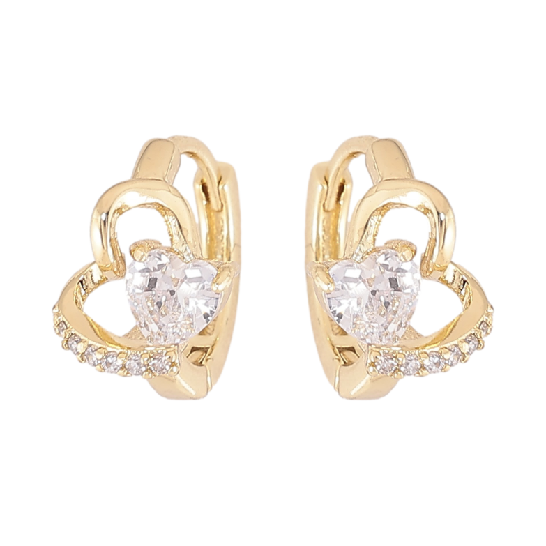 Серьги Xuping цвет Позолота 14K колечки "Сердечки с кристаллами" фото №1