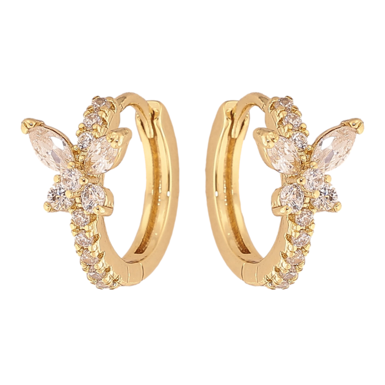 Серьги Xuping цвет Позолота 14K колечки "Кристальные бабочки" фото №2