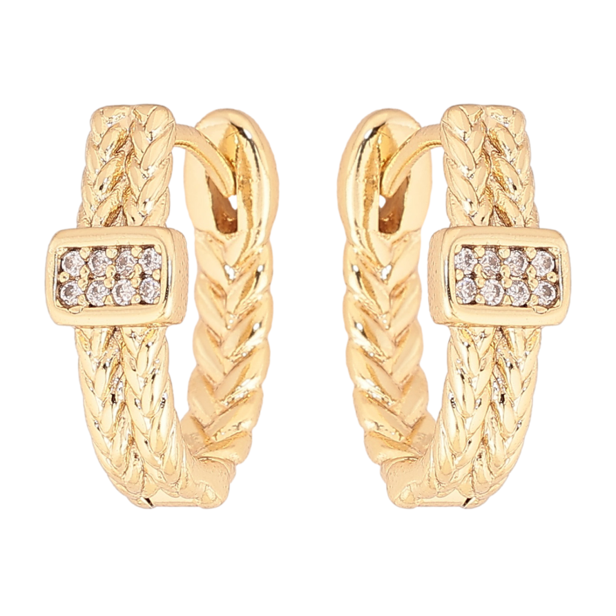 Серьги Xuping цвет Позолота 14K колечки "Узор с кристаллами" фото №1