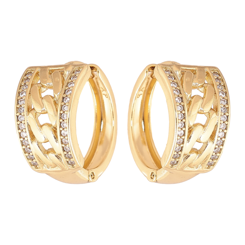 Сережки Xuping колір Позолота 14K колечка "Візерунок з кристалами" фото №3 Сережки Xuping колір Позолота 14K колечка "Візерунок з кристалами" фото №3
