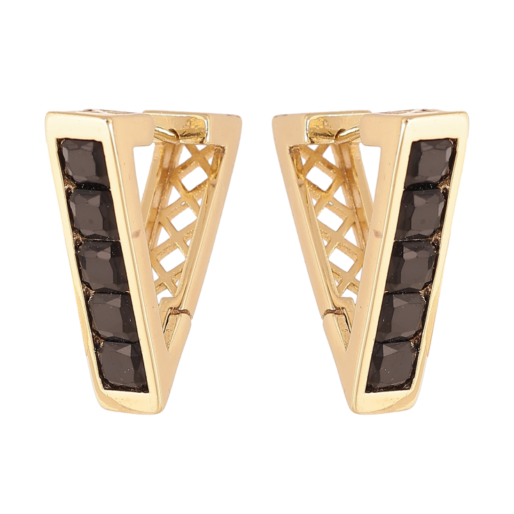 Серьги Xuping цвет Позолота 14K колечки "Треугольники с дорожками черных кристаллов" фото №4 Серьги Xuping цвет Позолота 14K колечки "Треугольники с дорожками черных кристаллов" фото №4