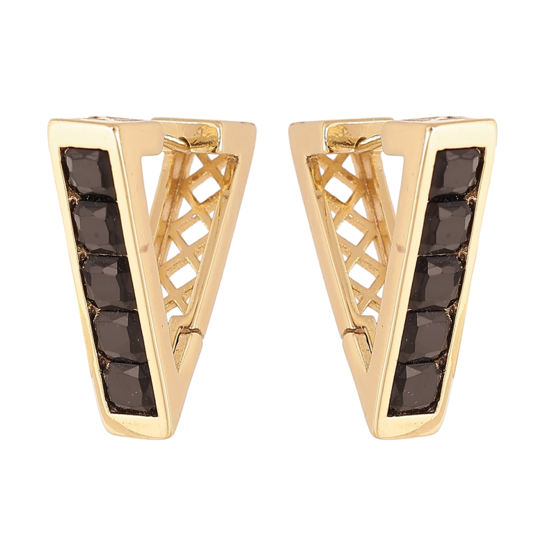 Сережки Xuping колір Позолота 14K колечка "Трикутники з доріжками чорних кристалів" фото №2 Сережки Xuping колір Позолота 14K колечка "Трикутники з доріжками чорних кристалів" фото №2