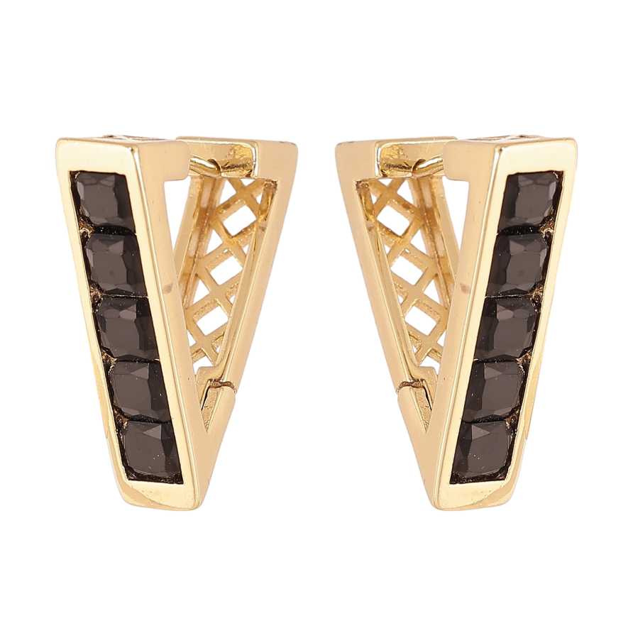 Сережки Xuping колір Позолота 14K колечка "Трикутники з доріжками чорних кристалів" фото №1 Сережки Xuping колір Позолота 14K колечка "Трикутники з доріжками чорних кристалів" фото №1