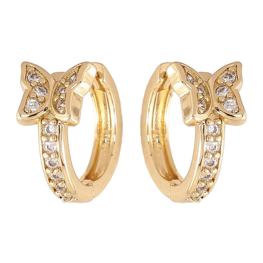 Серьги Xuping цвет Позолота 14K колечки "Бабочки с кристаллами" фото №1