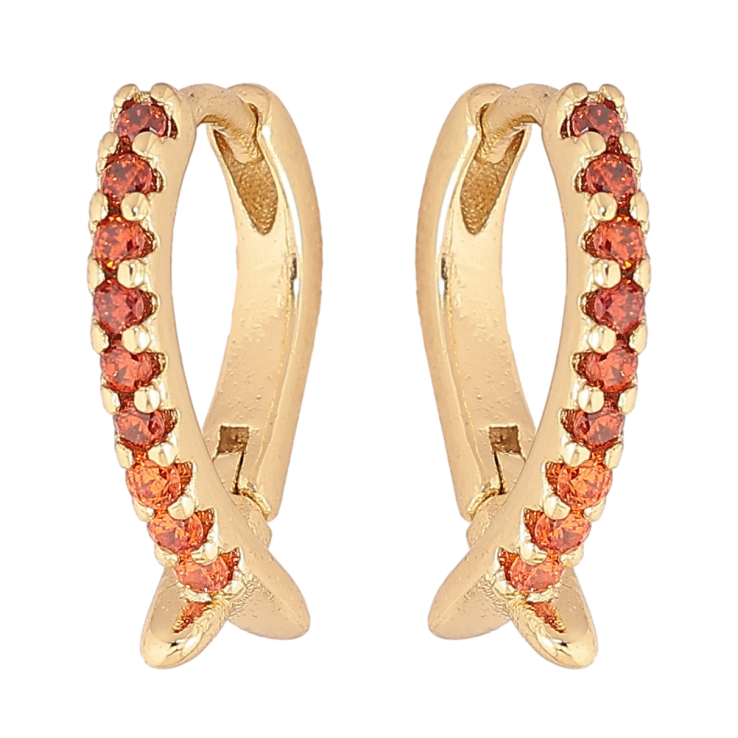 Серьги Xuping цвет Позолота 14K колечки "Узор с дорожками оранжевых кристаллов" фото №2 Серьги Xuping цвет Позолота 14K колечки "Узор с дорожками оранжевых кристаллов" фото №2