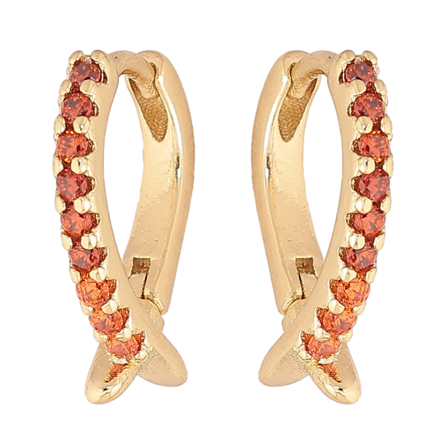 Серьги Xuping цвет Позолота 14K колечки "Узор с дорожками оранжевых кристаллов" фото №1