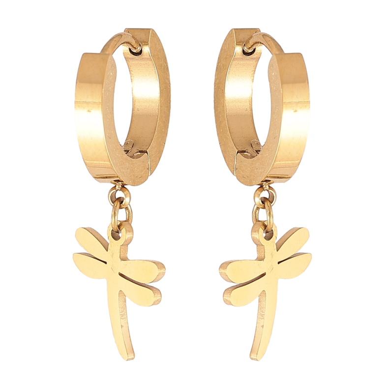 Серьги Xuping TTM Stainless Steel цвет 14K подвески на колечках "Стрекозы" фото №2 Серьги Xuping TTM Stainless Steel цвет 14K подвески на колечках "Стрекозы" фото №2