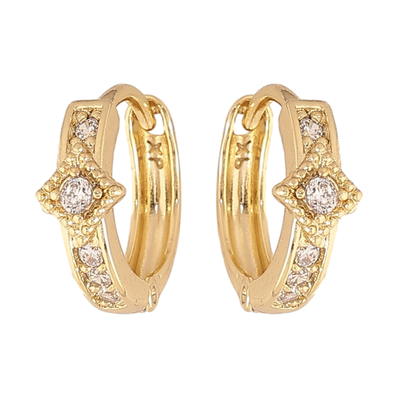 Серьги Xuping цвет Позолота 14K колечки "Узор с кристаллами" фото №1 Серьги Xuping цвет Позолота 14K колечки "Узор с кристаллами" фото №1