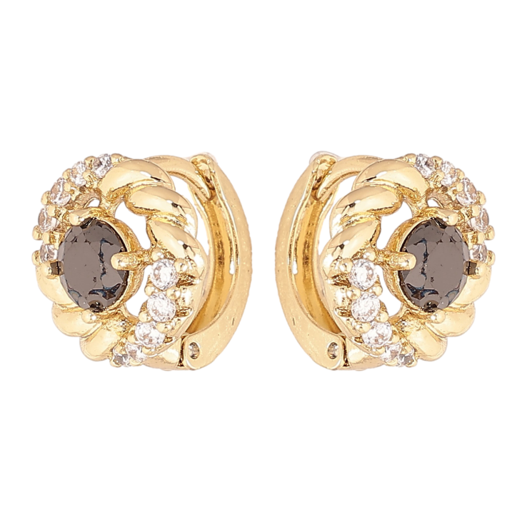 Сережки Xuping колір Позолота 14K колечка "Візерунок з чорним кристалом" фото №21