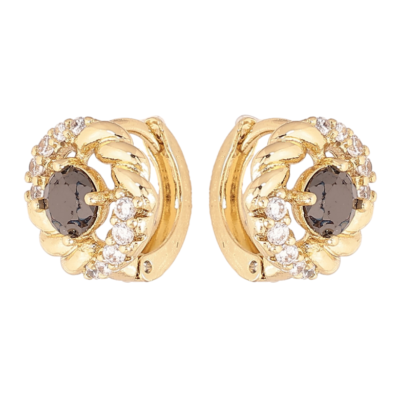 Сережки Xuping колір Позолота 14K колечка "Візерунок з чорним кристалом" фото №1