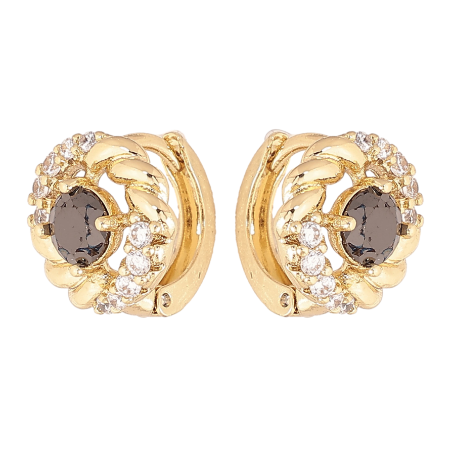 Сережки Xuping колір Позолота 14K колечка "Візерунок з чорним кристалом" фото №1 Сережки Xuping колір Позолота 14K колечка "Візерунок з чорним кристалом" фото №1