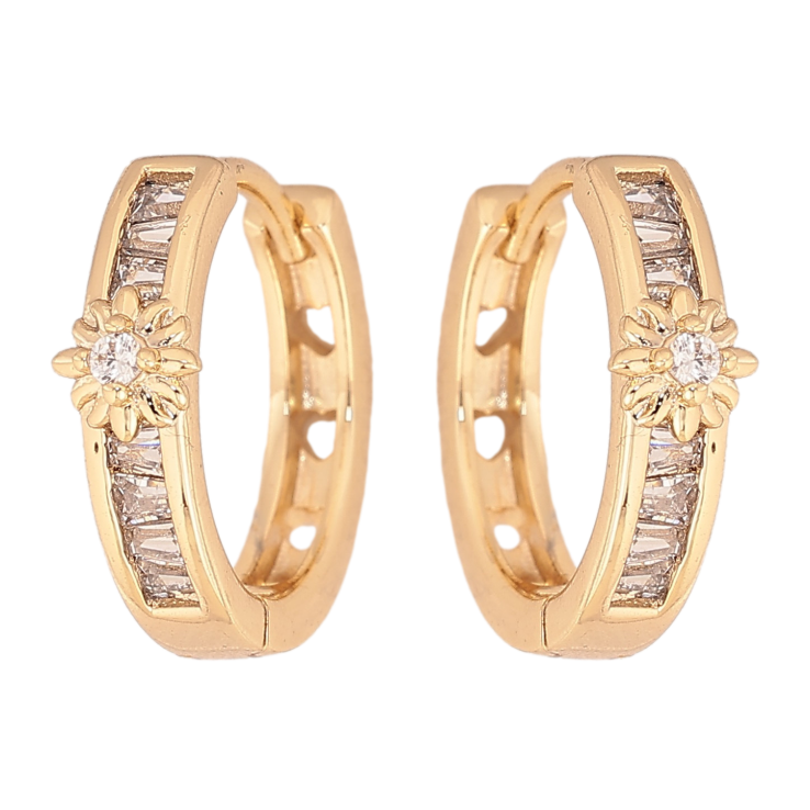 Сережки Xuping колір Позолота 14K колечка "Дорожки кристалів з квіточками" фото №8