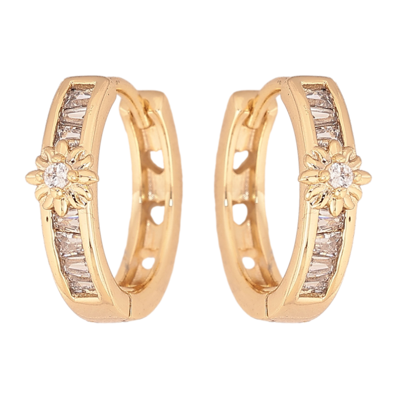 Сережки Xuping колір Позолота 14K колечка "Дорожки кристалів з квіточками" фото №1