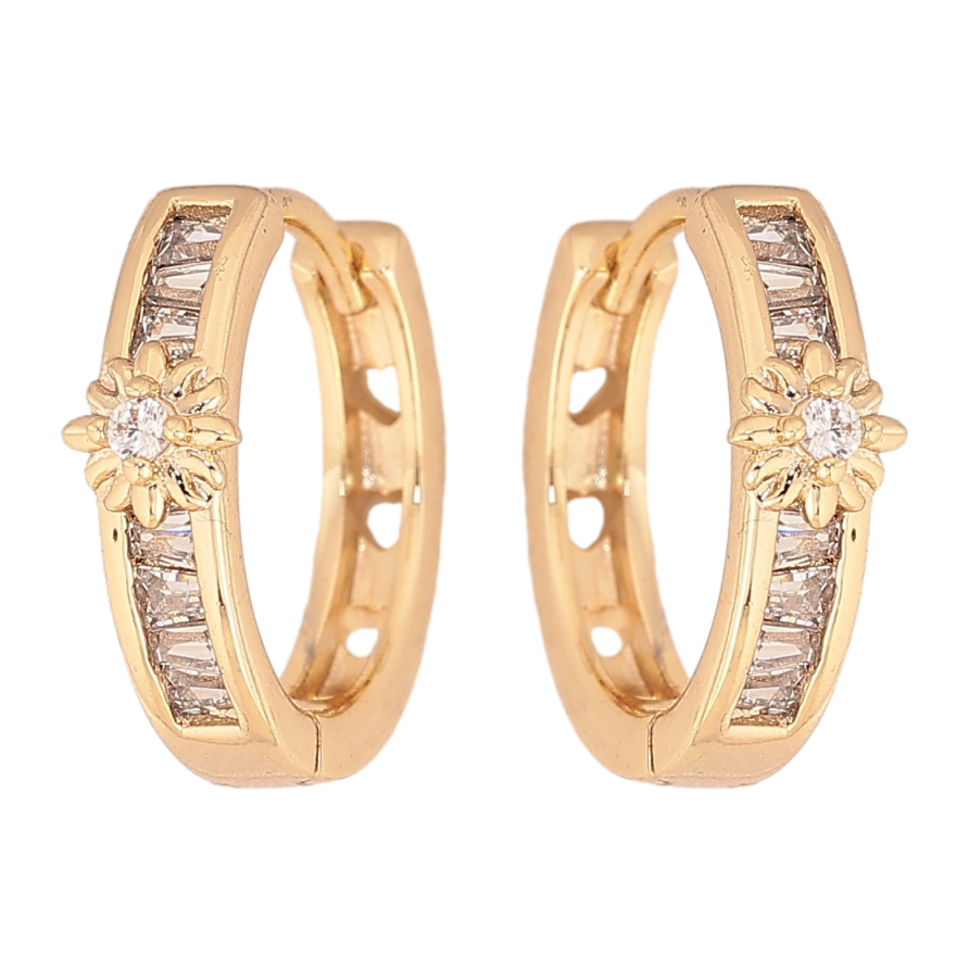 Сережки Xuping колір Позолота 14K колечка "Дорожки кристалів з квіточками" фото №1 Сережки Xuping колір Позолота 14K колечка "Дорожки кристалів з квіточками" фото №1