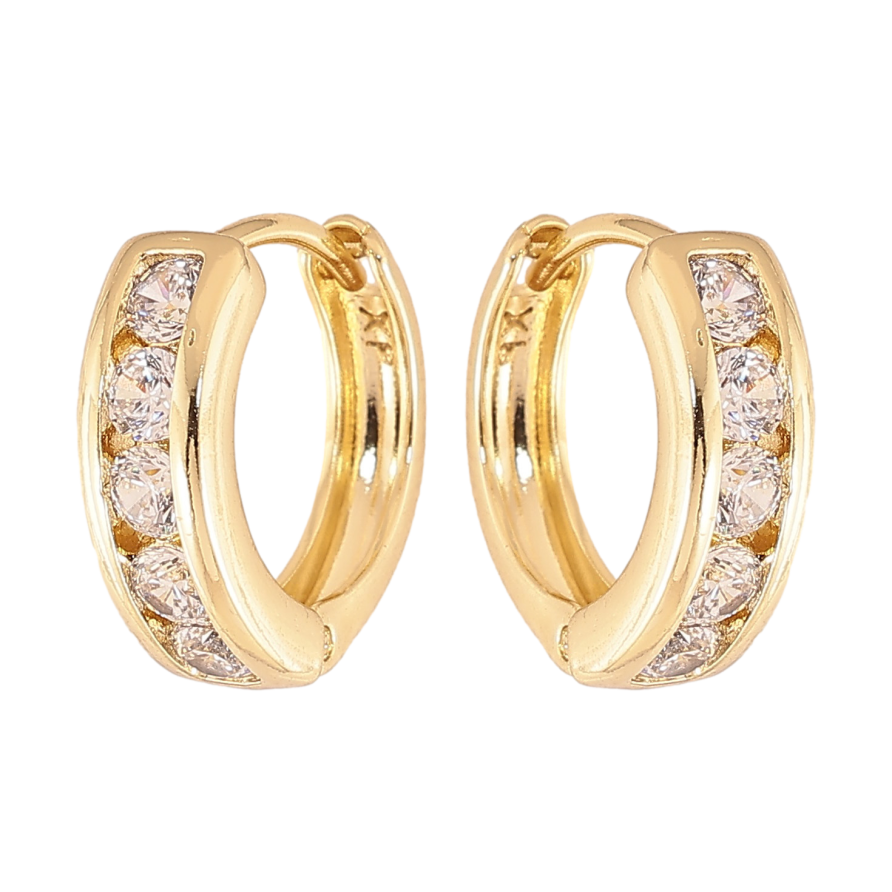 Сережки Xuping колір Позолота 14K колечка "Доріжки кристалів" фото №1 Сережки Xuping колір Позолота 14K колечка "Доріжки кристалів" фото №1