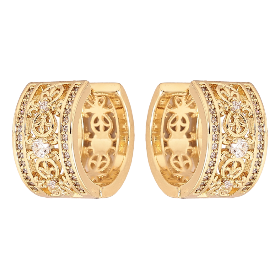 Серьги Xuping цвет Позолота 14K  колечки "Узор с кристаллами" фото №1