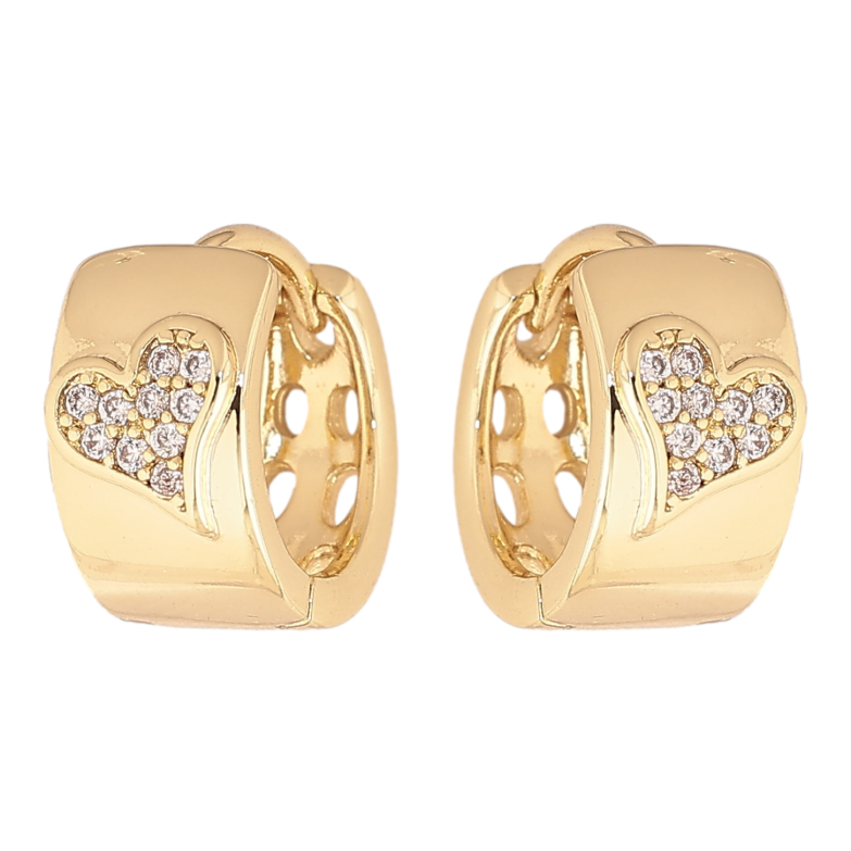 Серьги Xuping цвет Позолота 14K колечки "Узор сердечки с кристаллами" фото №1