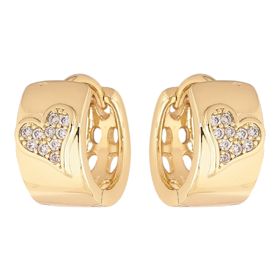 Серьги Xuping цвет Позолота 14K колечки "Узор сердечки с кристаллами" фото №1