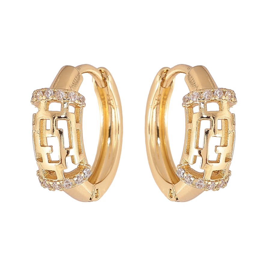 Сережки Xuping колір Позолота 14K колечка "Візерунок з кристалами" фото №1