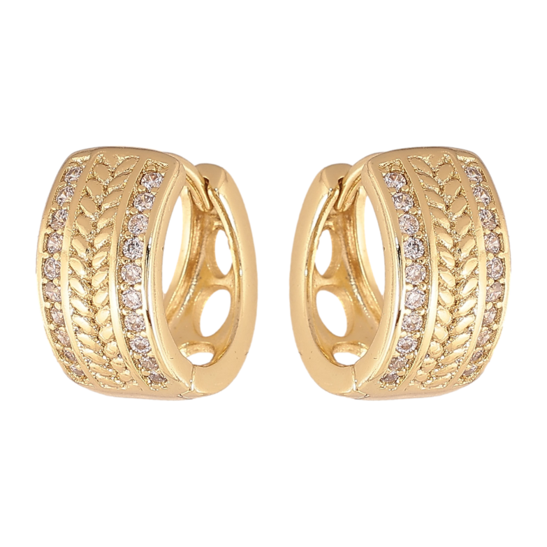 Серьги Xuping цвет Позолота 14K колечки "Узор с кристаллами" фото №1
