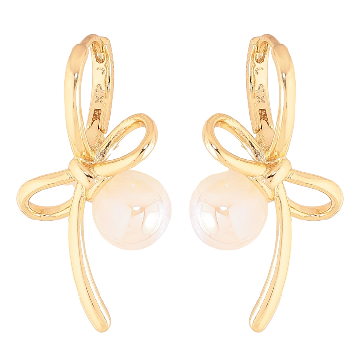 Серьги Xuping цвет Позолота 14K колечки "Банты с жемчужинами" фото №20