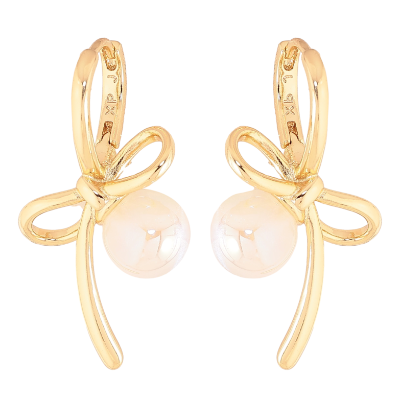 Сережки Xuping колір Позолота 14K колечка "Банти з перлинами" фото №2