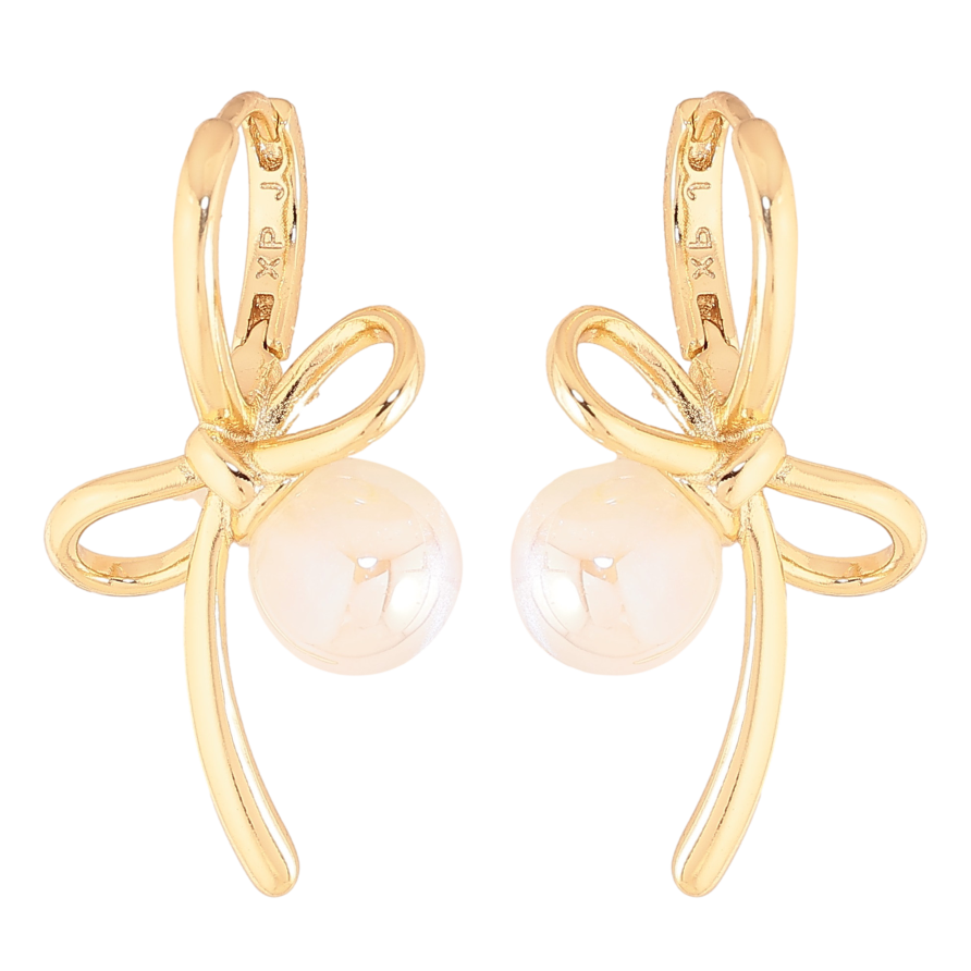 Серьги Xuping цвет Позолота 14K колечки "Банты с жемчужинами" фото №1