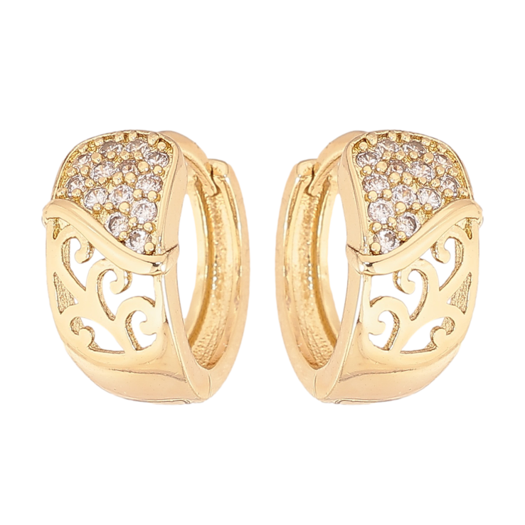 Сережки Xuping колір Позолота 14K колечка "Візерунок з кристалами" фото №19