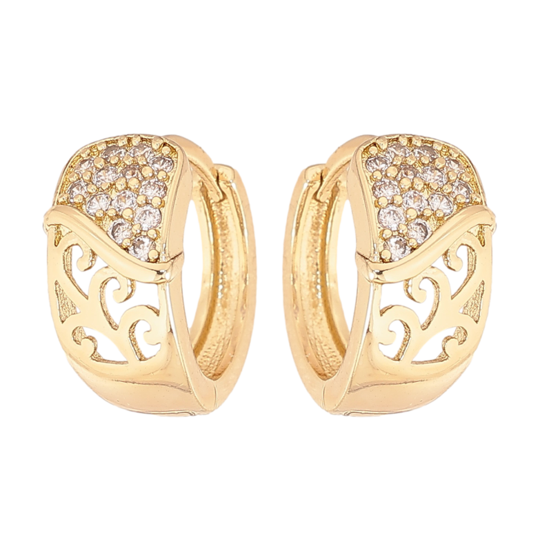 Сережки Xuping колір Позолота 14K колечка "Візерунок з кристалами" фото №1