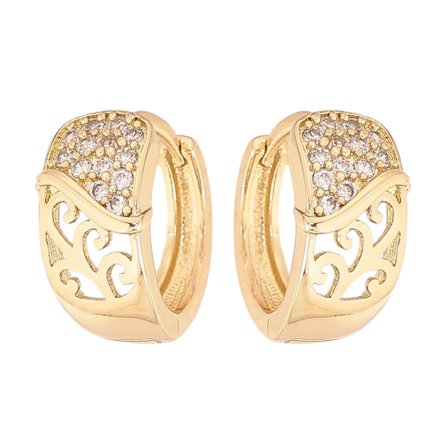 Сережки Xuping колір Позолота 14K колечка "Візерунок з кристалами" фото №1