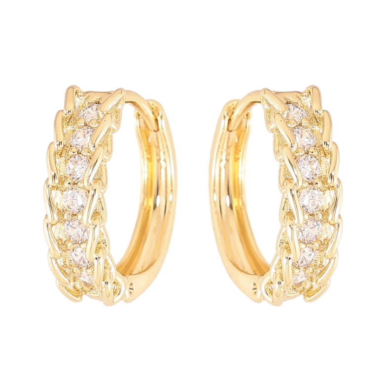 Серьги Xuping цвет Позолота 14K колечки "Узор с кристаллами" фото №1