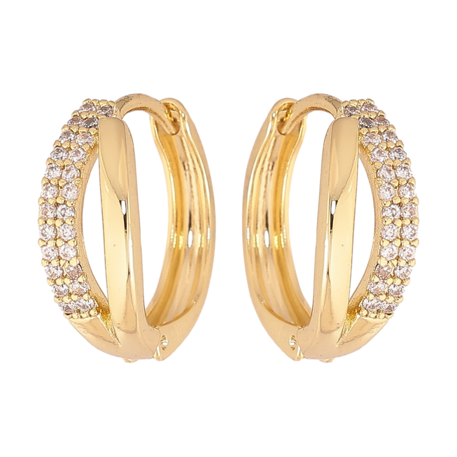Сережки Xuping колір Позолота 14K колечка "Візерунок з кристалами" фото №1 Сережки Xuping колір Позолота 14K колечка "Візерунок з кристалами" фото №1