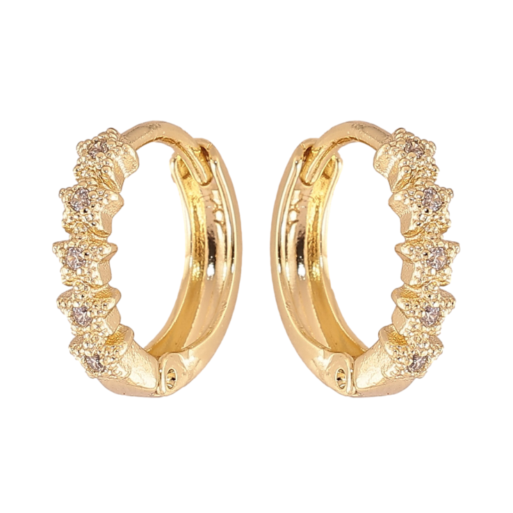 Серьги Xuping цвет Позолота 14K колечки "Узор звездочки с кристаллами" фото №11