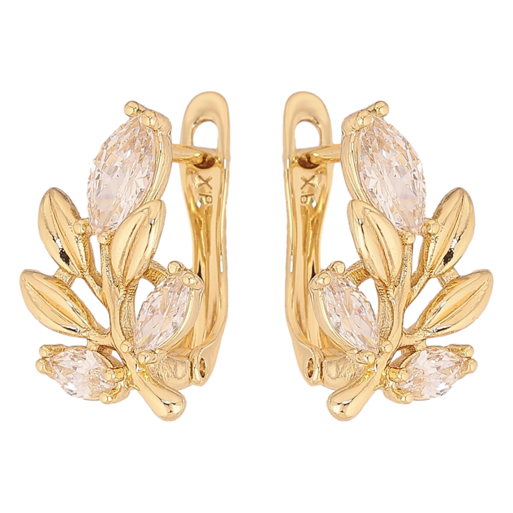 Сережки Xuping колір Позолота 14K англійський замок "Гілочки з кристалами" фото №6