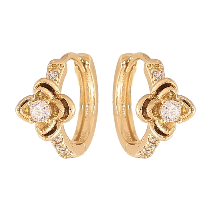 Серьги Xuping цвет Позолота 14K колечки "Цветочки с кристаллами" фото №7