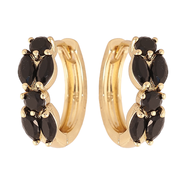 Сережки Xuping колір Позолота 14K колечка "Візерунок з чорними кристалами" фото №1