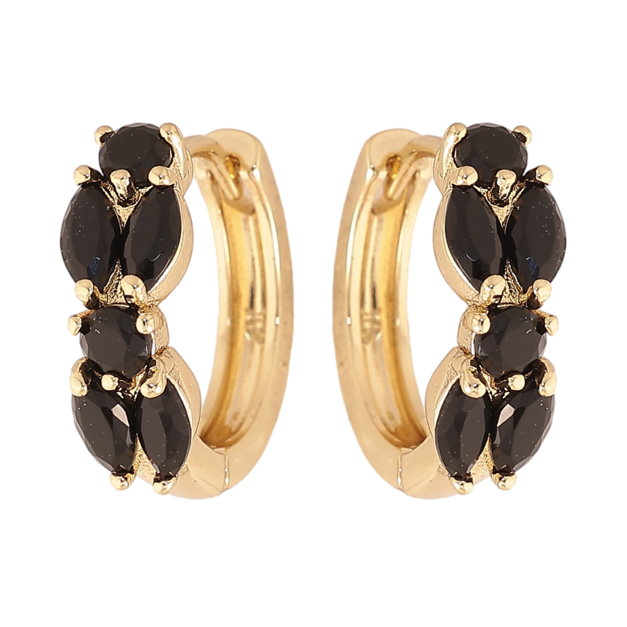 Сережки Xuping колір Позолота 14K колечка "Візерунок з чорними кристалами" фото №1 Сережки Xuping колір Позолота 14K колечка "Візерунок з чорними кристалами" фото №1