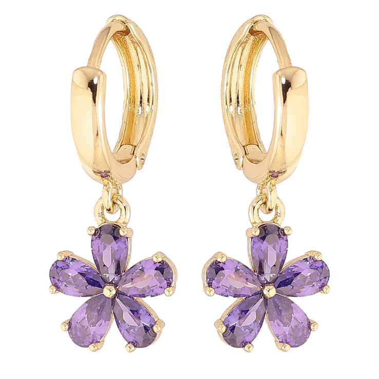 Сережки Xuping колір Позолота 14K підвіски на колечках "Бузкові кристальні квіточки" фото №15