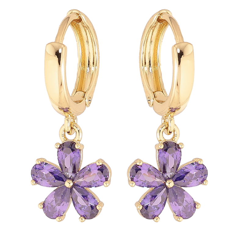 Сережки Xuping колір Позолота 14K підвіски на колечках "Бузкові кристальні квіточки" фото №1 Сережки Xuping колір Позолота 14K підвіски на колечках "Бузкові кристальні квіточки" фото №1