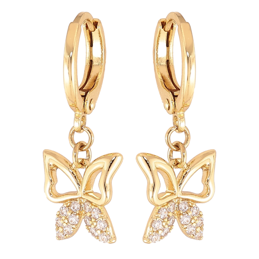 Сережки Xuping колір Позолота 14K підвіски на колечках "Метелики" фото №1