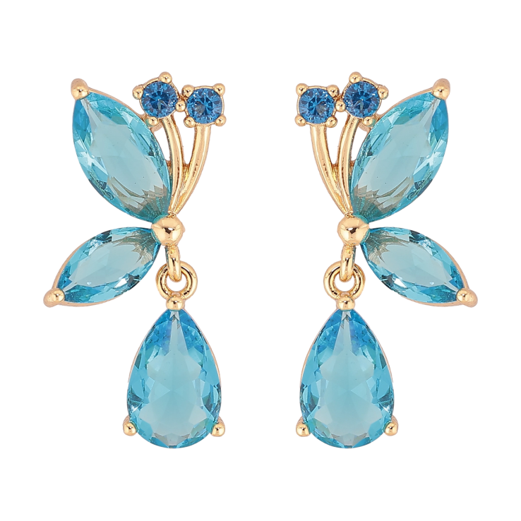 Сережки Xuping колір Позолота 14K пусети "Підвіски з блакитними кристалами" фото №12