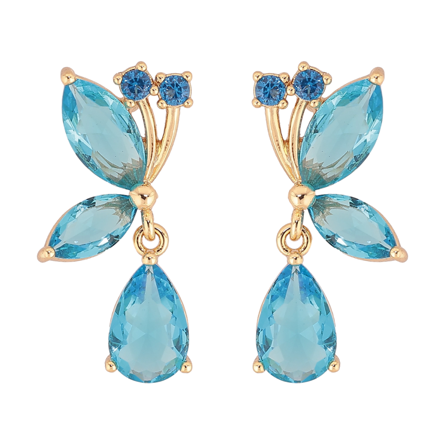 Сережки Xuping колір Позолота 14K пусети "Підвіски з блакитними кристалами" фото №1