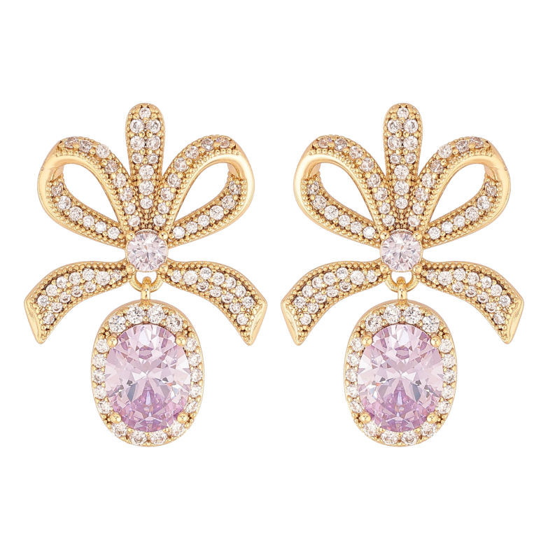 Серьги Xuping цвет Позолота 14K пусеты "Банты с кристальными подвесками" фото №1